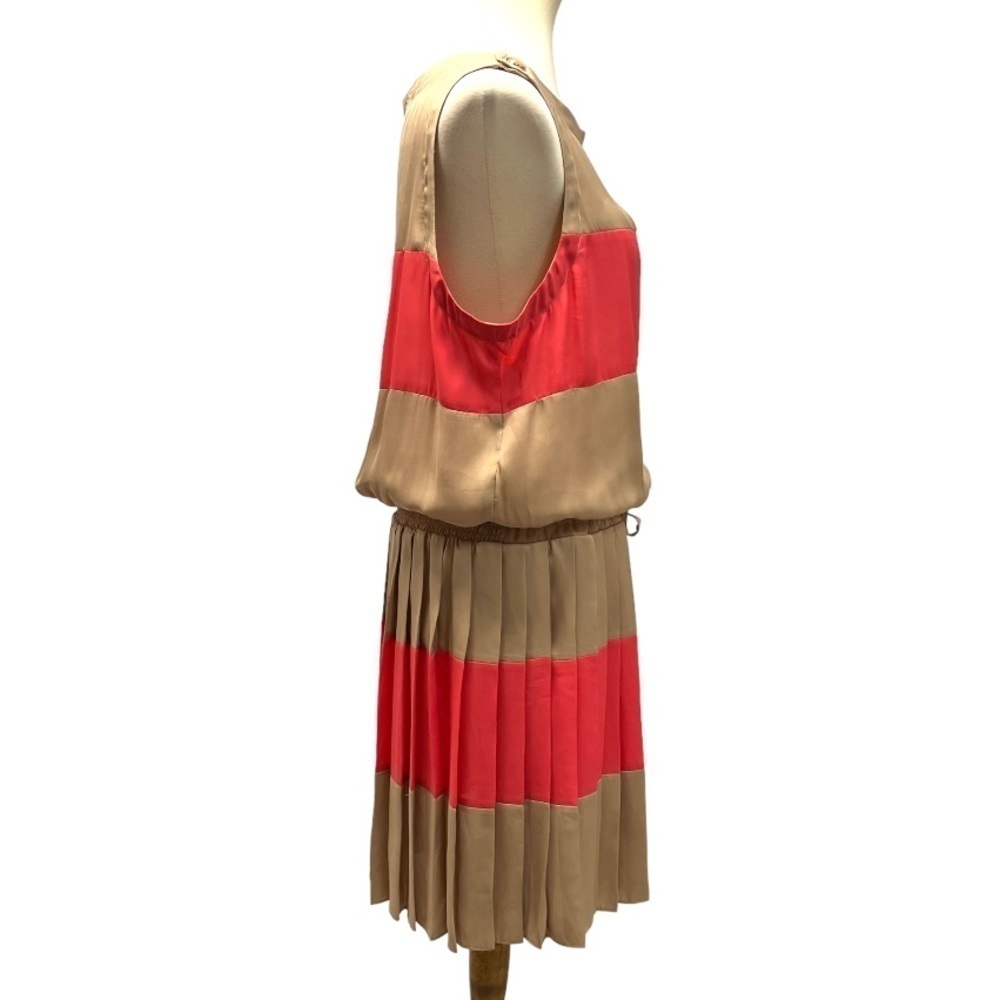 Cache Tan & Pink Color-Block Sleeveless Silky Pleat Skirt Dress Women’s XL - Picture 7 of 10